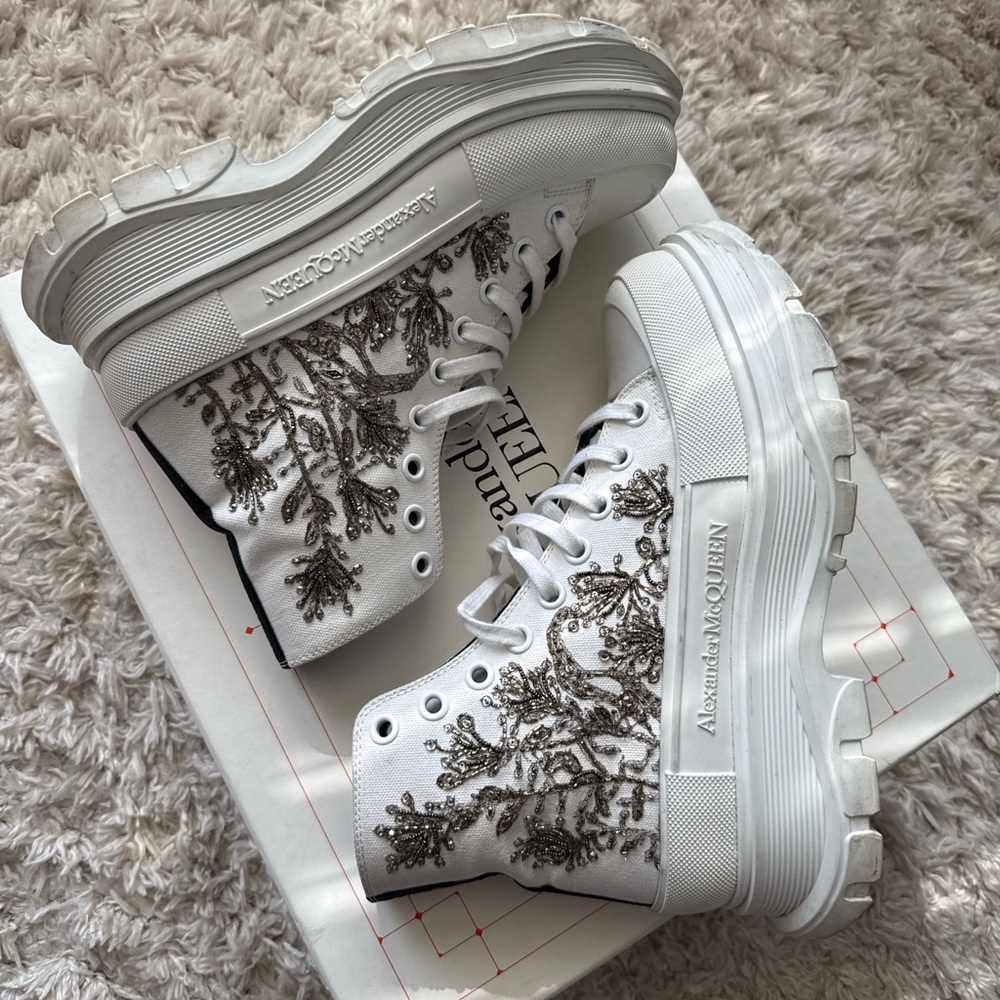 Alexander McQueen White and Silver High-Top